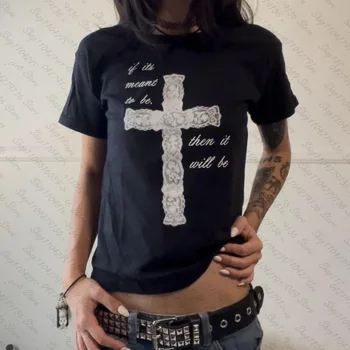 2000er Jahre Damenkleidung Y2K Mode EMO Vintage Street Aesthetic Baby Tees Anime Grafik T-Shirts Kurzärmeliges