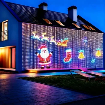 2026 Weihnachtsdekorationen Lichter Außen-LED-Vorhang-Lichterkette App-Steuerung DIY-Muster Wasserdicht