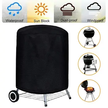 Runde schwarze Outdoor-Grillabdeckung, Feuerstelle, Herd, Grillabdeckungen, wasserdicht, robust, für den