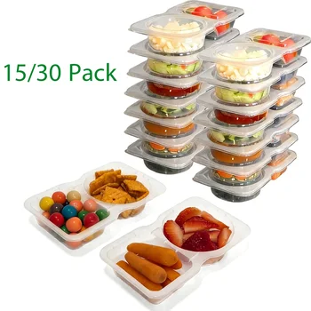 15/30er-Pack Snackbehälter mit 2 Fächern, Deckeln und Gabeln - Auslaufsichere, wiederverwendbare
