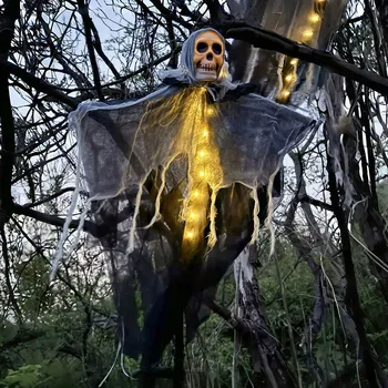 Halloween Leuchtender Totenkopf Skelett-Gaze Hängender Geist Heim- und Gartendekoration Halloween-Party