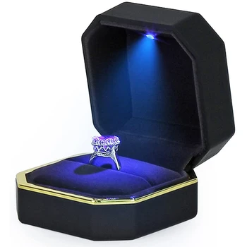 LED Schmuck Ring Box Luxus Samt Gummi Halskette Anhänger Geschenke Anzeige mit Licht für Vorschlag Verlobung