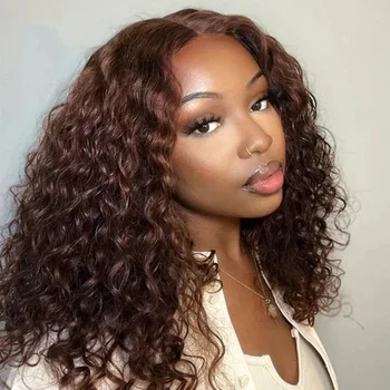 Schokoladenbraune, lockige Echthaarperücken, 13x4, 13x6, Deep Wave Lace Frontal Perücken für Damen