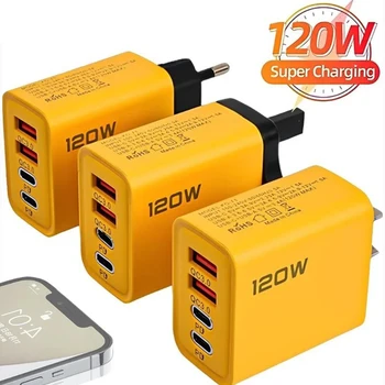 120 W Schnellladung 4 Ports Handy-Ladegerät QC3.0 USB Typ C Ladegeräte Dual PD USB Wandadapter EU/US-Stecker