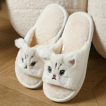 Süße Katzen-Plüsch-Flip-Flops für Damen und Herren, warme, flauschige Zehensteg-Slipper
