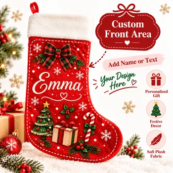Maßgefertigter Weihnachtsstrumpf aus Kristall-Weichkorallenfleece für Kamin, Baum, Zuhause