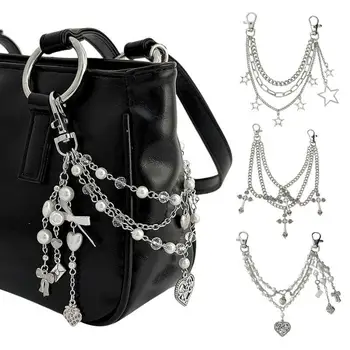 Y2K Perle Tasche Kette Erdbeere Liebe Herz Bogen Anhänger Kette Riemen Für Taschen Multi-schicht Tasche Kette