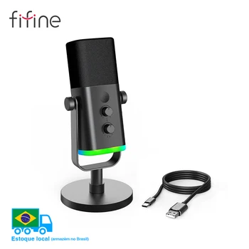 FIFINE USB/XLR Dynamisches Mikrofon mit RGB-Steuerung/Kopfhöreranschluss/Stummschaltung, Mikrofon