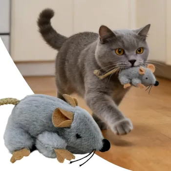 Plüsch-Katzenspielzeug Maus mit realistisch beweglichem Schwanz und Sound, interaktives Kätzchenspielzeug
