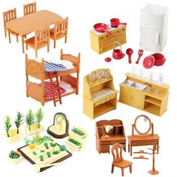 Wald Tier Familie Puppenhaus Möbel 1/12 Miniatur Spielzeug Mädchen Puppen Zubehör Schlafzimmer Badezimmer