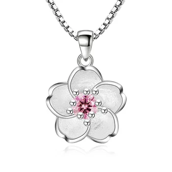 Halsketten aus 925er-Sterlingsilber, rosa, lila, Pfirsichblüten-Halsketten für Damen, Luxus-Designer-Schmuck