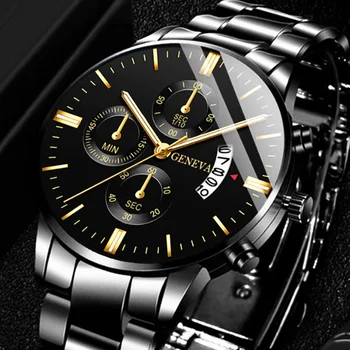 Luxuriöse Edelstahl-Herrenuhr mit Kalender, Quarzwerk, Modische Business-Uhr für Männer, Armbanduhr, Reloj