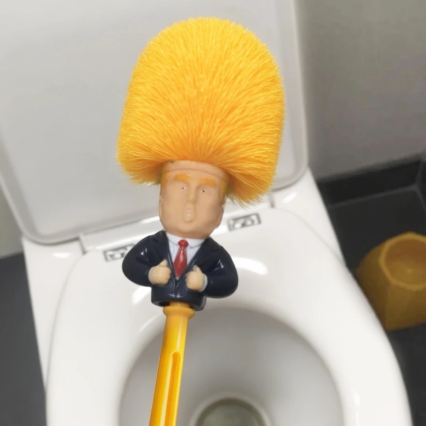 Lustige gelbe Haar-Cartoon-Toilettenbürste mit Halter | – Bild 2