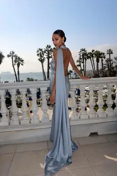 Satinband Neckholder Lange Kleider Damen Rückenfreies Lässiges Maxikleid Abend Hochzeitsgast Weiß Blau Grün