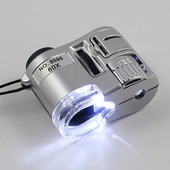 Tragbare 60X Handlupe Mini Taschenmikroskop Lupe Währungsdetektor Juwelier Lupe mit LED-Licht