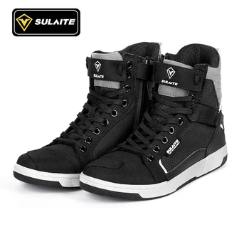 Herren Motorradstiefel Atmungsaktiv Sturzsicher Rennstiefel Freizeitschuhe Stiefel mit Schaltvorrichtung