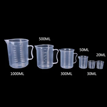 20ml/30ml /50ml /300ml /500ml/1000ml Kunststoff-Test messbecher für Labor bedarf Flüssigkeits-Messbecher