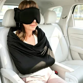 Verstellbare Reise-Augenmaske mit Nackenkissen, Komfortable Schlafunterstützung fürs Auto, Multifunktionales