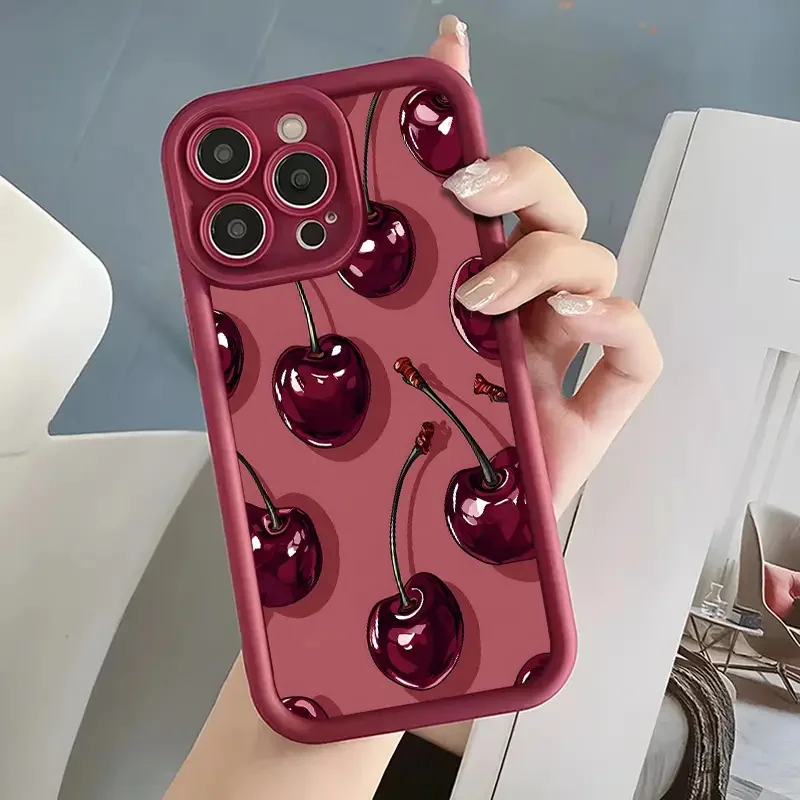 Luxuriöse weinrote Kirsch-Druckhülle für iPhone 16 15 17 Air – Bild 5
