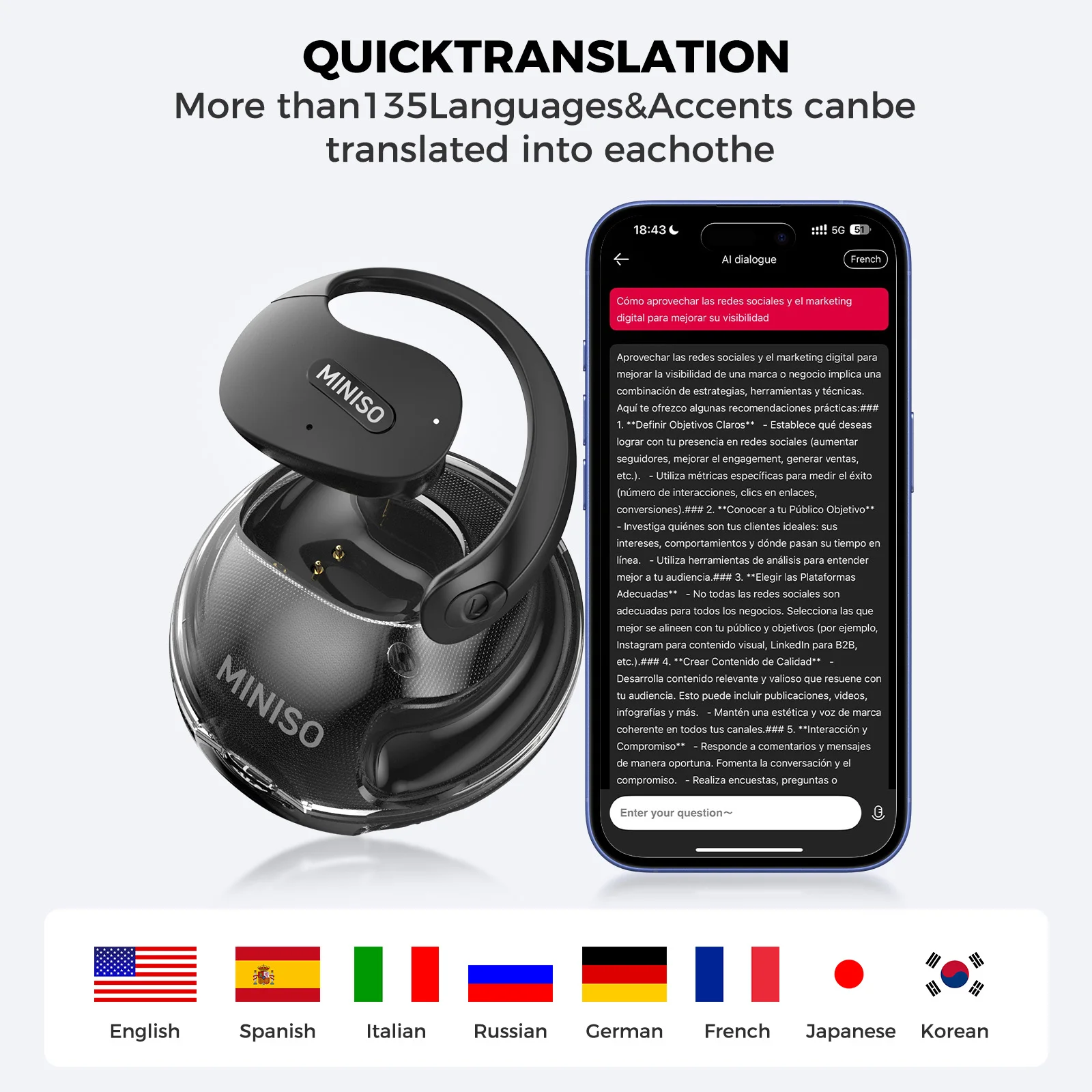 Übersetzer MINISO X15Pro 5.4 Bluetooth Headset Übersetzung – Bild 2