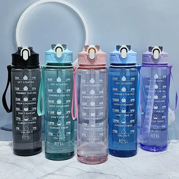 Wasserflasche mit Zeitmarkierung, auslaufsicher, Sport-Trinkflaschen, Outdoor-Sport-Wasserflasche