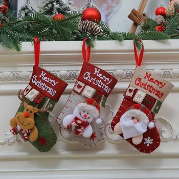 Weihnachtsdekorationsstrumpf, 3D-Weihnachtspuppenstrumpf-Ornament, Schneemann-/Weihnachtsmann-Design, Rot