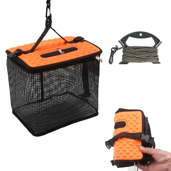 Schwimmender Fischkorb, Fischkorb für gefangen Fische, faltbarer Angelhalter, Minnow-Eimer, tragbar