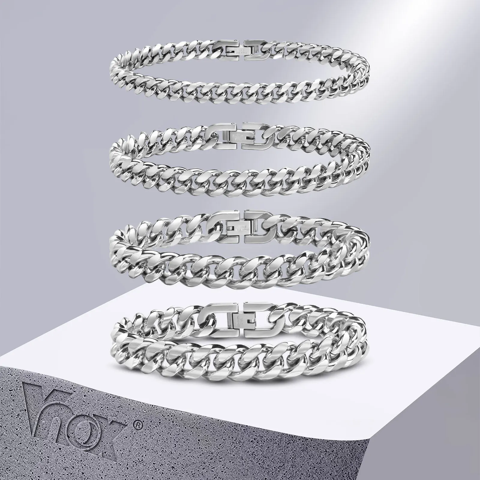 Vnox 6//12mm kubanische Ketten armbänder für Männer Frauen – Bild 6
