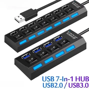 Switch Extension Hub 7-Port USB 2,0 Hub Computer USB Extension Hub One Drag Seven USB 2,0 Splitter PC Laptop
