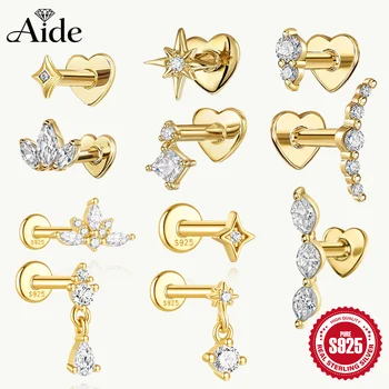 AIDE Herz Runde Kugel Flache Helix Piercing Ohrring 925 Sterling Silber Ohrstecker Geometrischer Zirkon