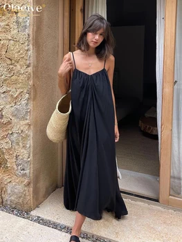 Clacive Sommer lose schwarze Frauen kleid 2023 Mode Riemen ärmellose knöchel lange Kleider elegante rücken
