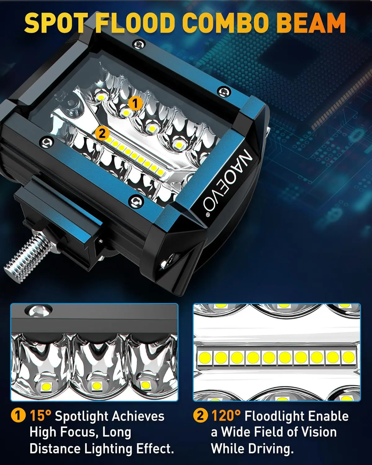NAOEVO 4 Zoll 2 Stück LED Pod Lichter Spot Flut Combo LED – Bild 4