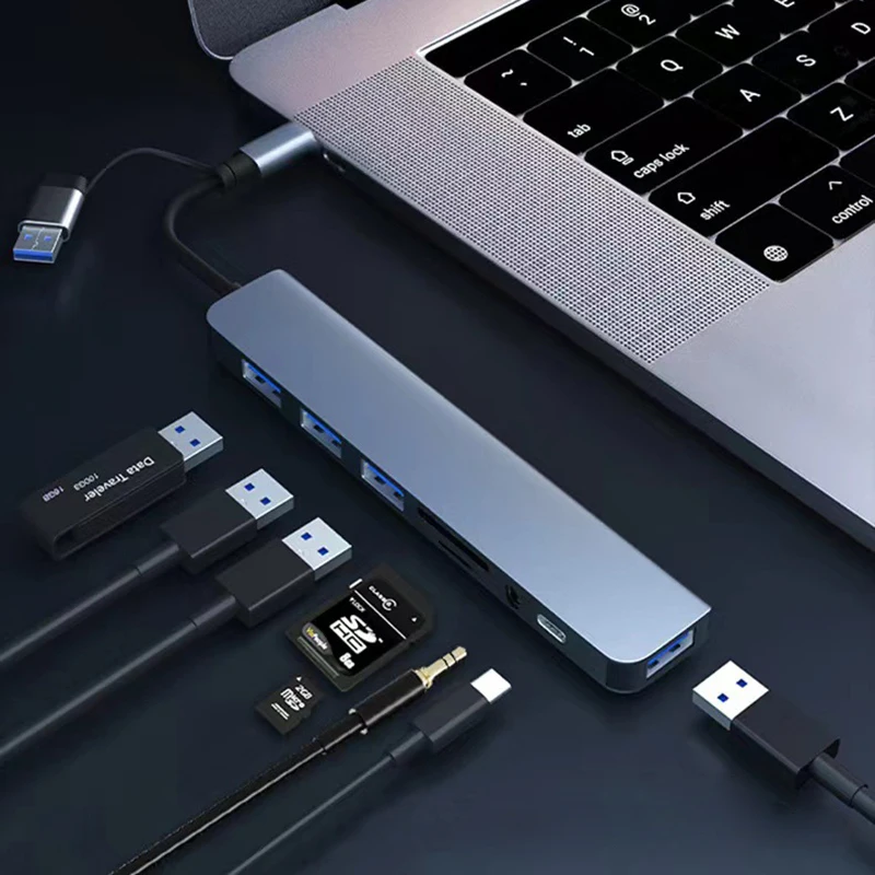 USB und USB-C Hub 8-in-2 mit Micro-SD Kartenleser und 3,5 mm – Bild 5