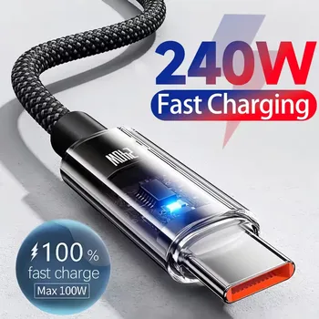 240W Nylonkabel USB Typ C Superschnelles Ladekabel für Samsung Xiaomi Huawei Honor LED-Digitalanzeige