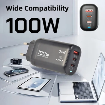 100W GaN PD Typ-C-Ladegerät USB QC 3.0 für Laptop, iPad, PPS Schnellladung EU UK für Samsung, Xiaomi, iPhone