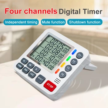 Magnetischer Küchentimer, 4 Kanäle, vier Sätze Timing, großes LCD-Display, digitaler Kochen-Countdown-Timer