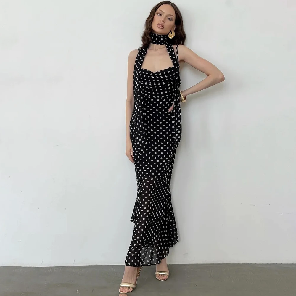 Tuularose Elegantes Polka-Dot Langes Kleid Sommer Schalband – Bild 4