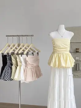 Rüschen-Schöhren-Cami-Top: Tailliertes, ärmelloses Crop-Top im koreanischen Stil, schickes Sommer-2025