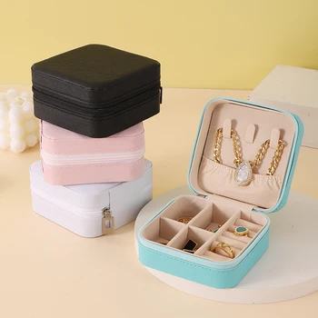 Tragbare Schmuck-Aufbewahrungsbox, Reise-Organizer, Schmucketui, Leder-Aufbewahrung, Ohrringe, Halskette