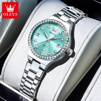 OLEVS Damen-Armbanduhr Elegante Luxus-Quarzuhr für Frauen Modische Wasserdichte Uhren Edelstahl Damenuhr