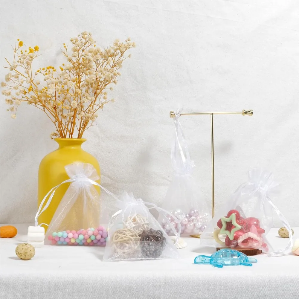 50 Stück weiße, durchsichtige Organzabeutel, Schmuck – Bild 4