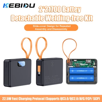 KEBIDU 10W PD 22,5W Schnellladungs-Powerbank-Gehäuse 2x21700 Lötfreie DIY-Batteriebox USB Typ C QC3.0 Gehäuse