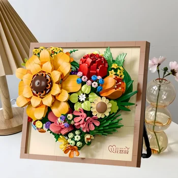 KNEW BUILT Innovativer Baustein-Blumen-3D-Fotorahmen-Ornament - ideales DIY-Dekor, Geschenk für Mädchen