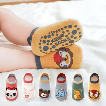 6 Paar Kinder-Baumwollsocken mit niedlichem Cartoon-Tiermuster, bequeme, atmungsaktive, rutschfeste