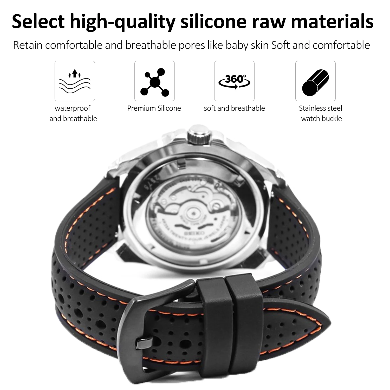 Weiches Silikon-Gummi-Uhrenarmband, 20 mm, 22 mm, 24 mm, für – Bild 4