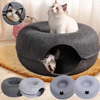 Filz-Donut-Bett für Katzen, Haus mit Entlüftungsloch, Hundebett, interaktives Spielspielzeug für Katzen