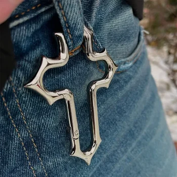 Y2K Kreuz Karabiner Schlüsselanhänger Religiöses Kruzifix Grunge Verschluss Schlüsselclip EDC Geschenk Papa