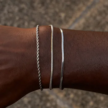 Herren-Armband mit dünner Kette, nie verblassendes silberfarbenes Twist-Ketten-Armband, stilvolles (3 Stück)