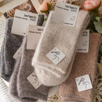 Wollsocken für Damen, Herbst und Winter, mittlere Röhrensocken, verdickt mit Wolle, warme Kaninchenhaarsocken