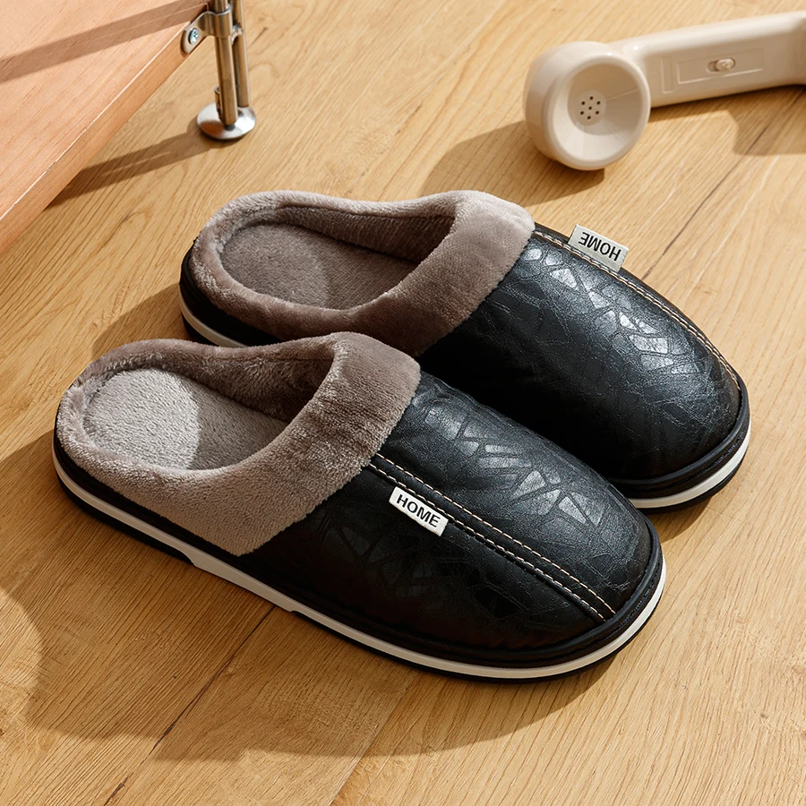 PU Leder Große Größen Männer hausschuhe Indoor Wasserdichte – Bild 2